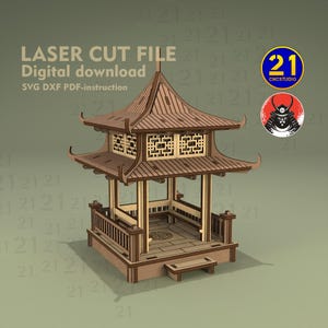 Archivo cortado con láser de pabellón de pagoda asiática / Escala de 28 mm a 32 mm / Terreno para juegos de rol de mesa / Pueblo samurái / Descarga digital SVG dxf PDF