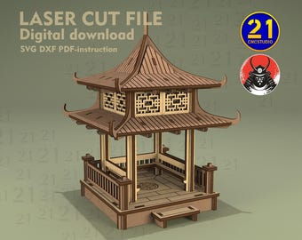 Asian Pagoda Pavilion Laser Cut File | 28mm-32mm Scale | Tabletop RPG Terrain | Samurai Village | Digital Download SVG dxf PDF