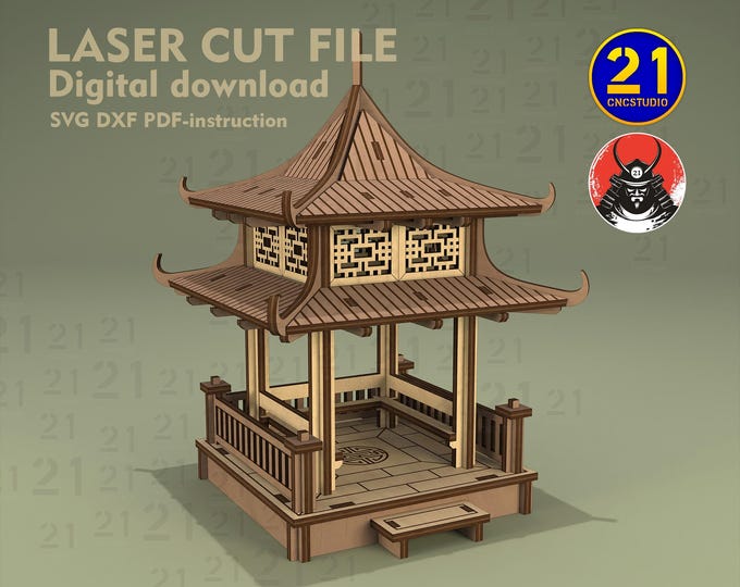 Asian Pagoda Pavilion Laser Cut File | 28mm-32mm Scale | Tabletop RPG Terrain | Samurai Village | Digital Download SVG dxf PDF