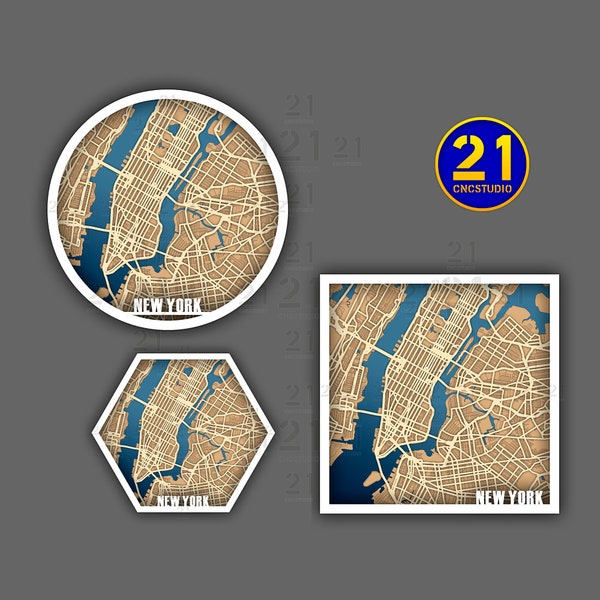 New-York multilayer laser cut file in cdr, svg and dxf formats