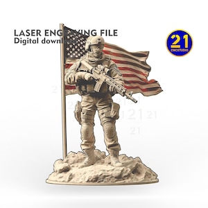 American Soldier 3D Laser Engraving: Patriotic Army Art (Digital Download)