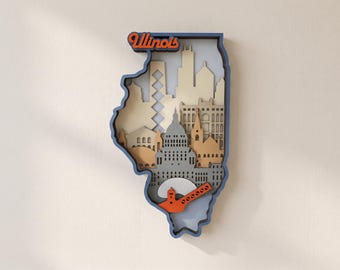 Illinois Laser Cut Files: 8-Layer State Map
