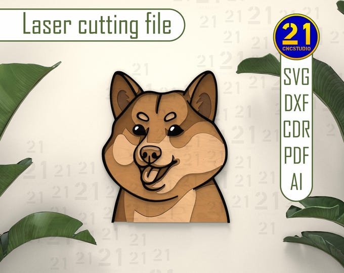 Shiba Inu 5-Layer Laser Cut File | Japanese Dog Wall Art | SVG DXF Digital Download