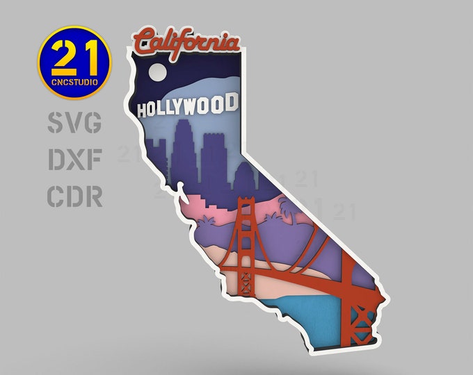 California - Multilayer Laser Cut File svg dxf ai eps cdr