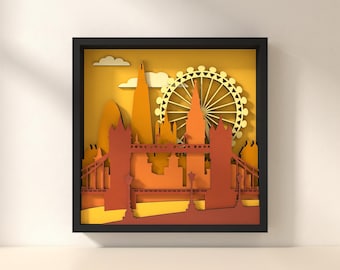 London Skyline Laser Cut Files: 6-Layer Cityscape, SVG DXF