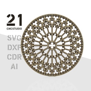 Finestra di Notre-Dame de Paris multistrato 2d dxf, svg, ai, file di taglio laser cdr