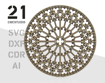 Window of the Notre-Dame de Paris multilayer 2d dxf, svg, ai, cdr laser cut file