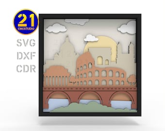 Rome Sunset Silhouette Multilayer Laser Cut File – Iconic Landmarks and Skyline