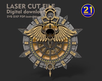 Gothic Skull Clock: 3D Laser Cut RPG Decor (Digital Files)