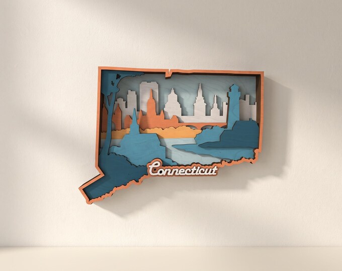 Connecticut Laser Cut Files: 7-Layer State Map