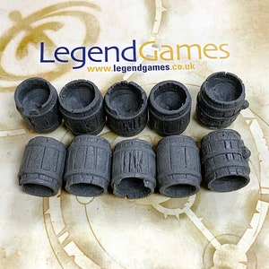 Barrel Set Five - 10 open empty barrels - Resin - designed and made by LegendGames