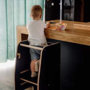 Extra Safe Black Kitchen helper, Tower Learning Montessori, A platform for a children&#39;s, Kitchen stool, Safety stool, Toddler step stool