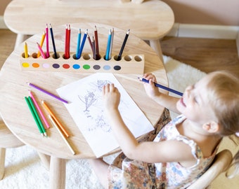 Stiftehalter aus Holz, Aufbewahrung für Buntstifte mit 12 Farbmarkierungen, Organizer für Schreibtisch nach Montessori-Pädagogik für Kinder