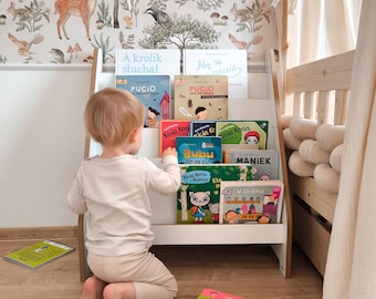 Montessori Bookshelf for Kids – Book & Toy Organizer with 4 or 5 Shelves – Montessori Furniture for Toddlers – Modern and Practical - White