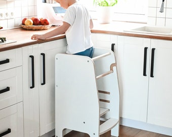 Extra Safe White Kitchen helper, Tower Learning Montessori, A platform for a children's, Kitchen stool, Safety stool, Toddler step stool