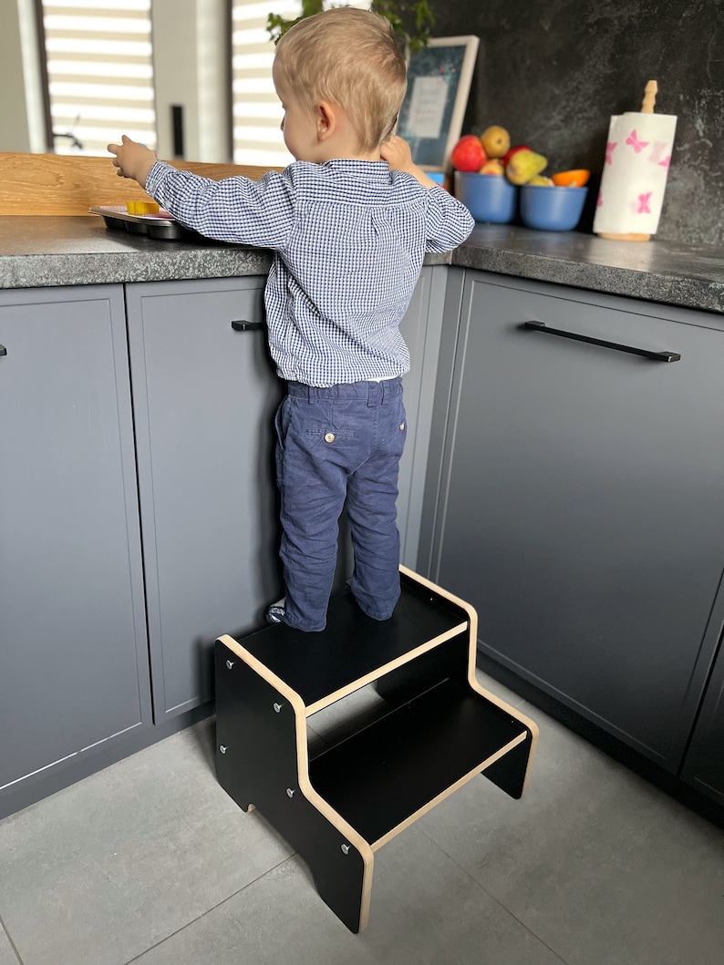 Montessori Küchenhelfer Tritthocker für Kinder 2 Stufen Hocker aus Holz ideal für Kinderzimmer Badezimmer holzschemel Bild 1