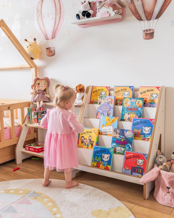 Montessori Bookshelf MAXI & Toy Shelf – Toddler Book and Toy Organizer – Nursery Storage Unit – Montessori Furniture Set - WHITE