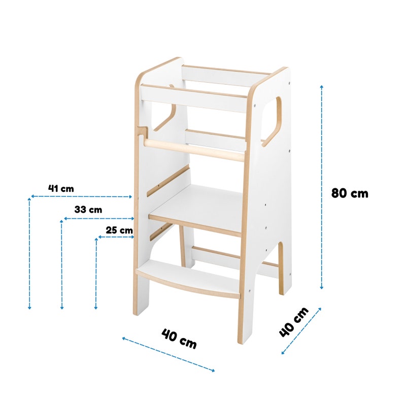 Aide de cuisine blanc Tour d'apprentissage Tour de cuisine Montessori Tabouret de cuisine massif Tabouret de sécurité Escabeau pour tout-petit Cadeau pour les enfants image 8