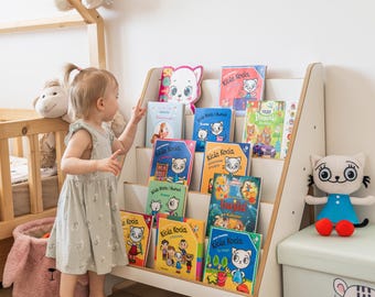 Montessori Bookshelf – Toddler Book and Toy Organizer, Modern Minimalist Design