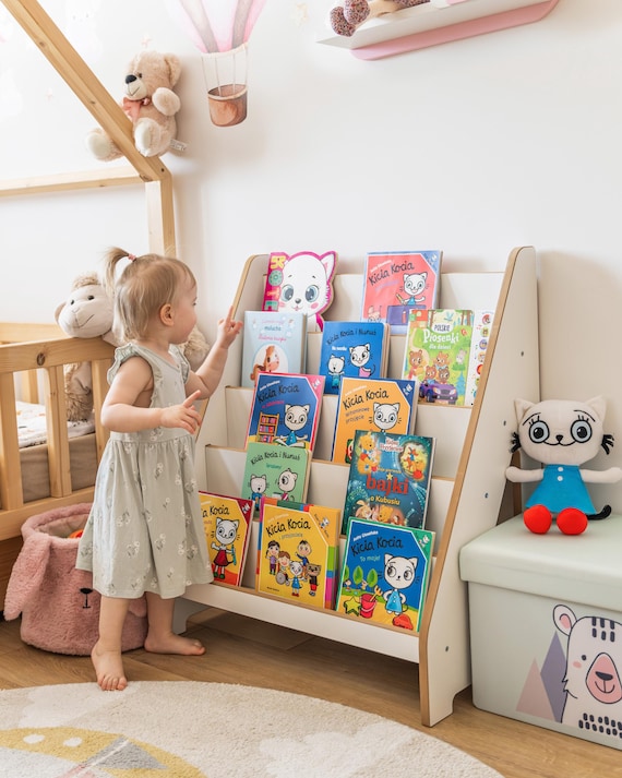 Montessori Bookshelf – Toddler Book and Toy Organizer, Modern Minimalist Design