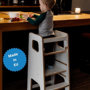 Montessori Kitchen Helper for Toddlers – Adjustable Learning Tower – Safe Step Stool – Ages 1+ - White or Black - Step Stool for Kids, Obubu