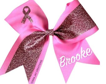 Breast Cancer Personalized Glitter bow. Pink Out | Large | Cheer | Dance | Hair  |