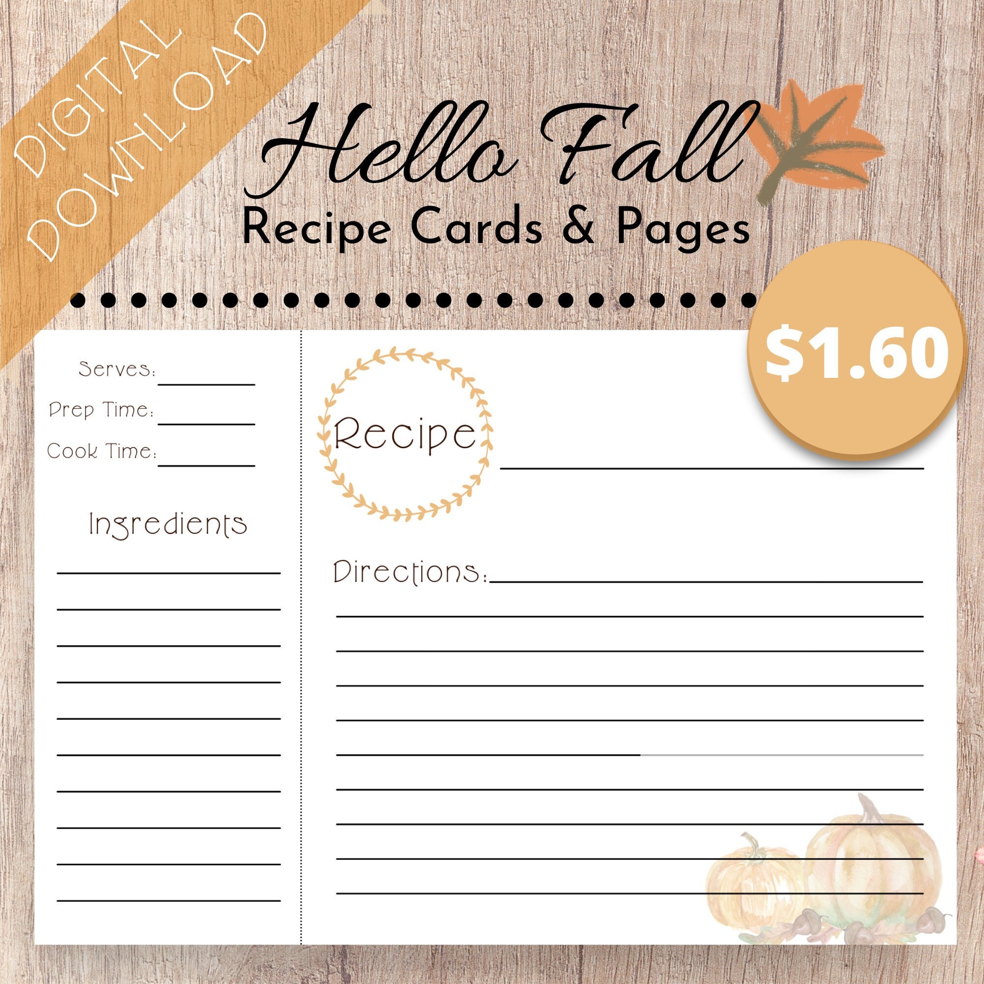Hello Fall Printable Recipe Cards & Pages