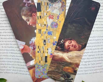 Famous Paintings Bookmark Set | Klimt The Kiss | Ophelia | Gift for Readers | Art Lover Gift | Dark Academia | Book Accessories | Laminated