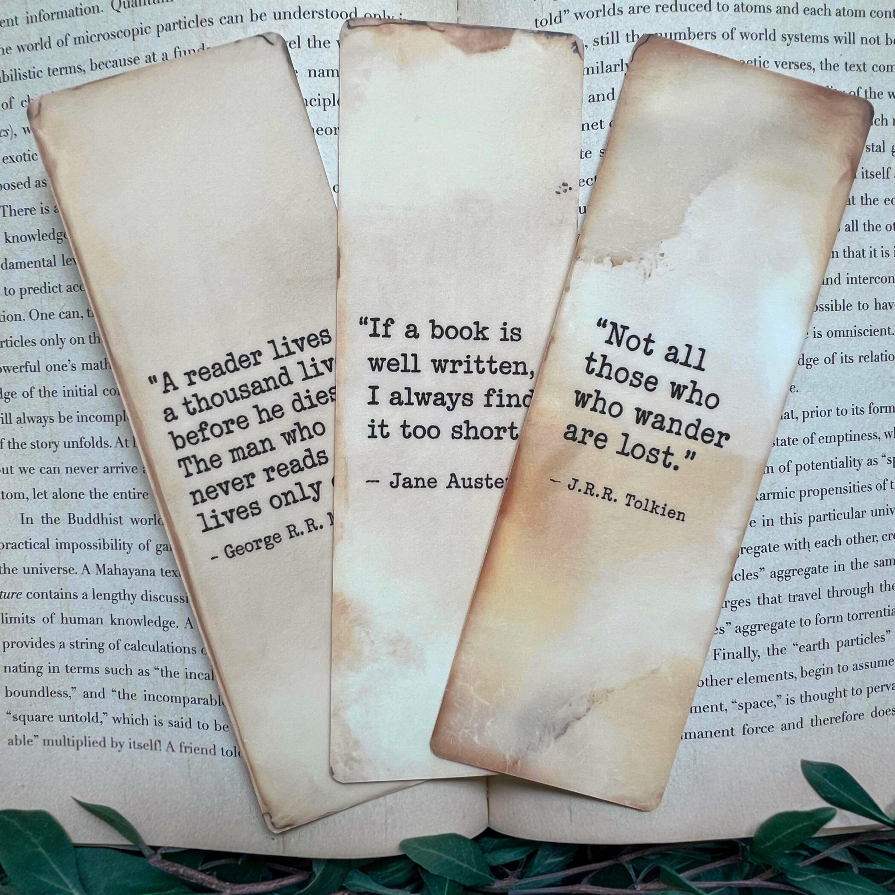 Literary Quotes Bookmark Set | Dark Academia | Oscar Wilde | Jane Austen | Tolkien | Inspirational Quotes | Gift for Readers | Bookworm Gift