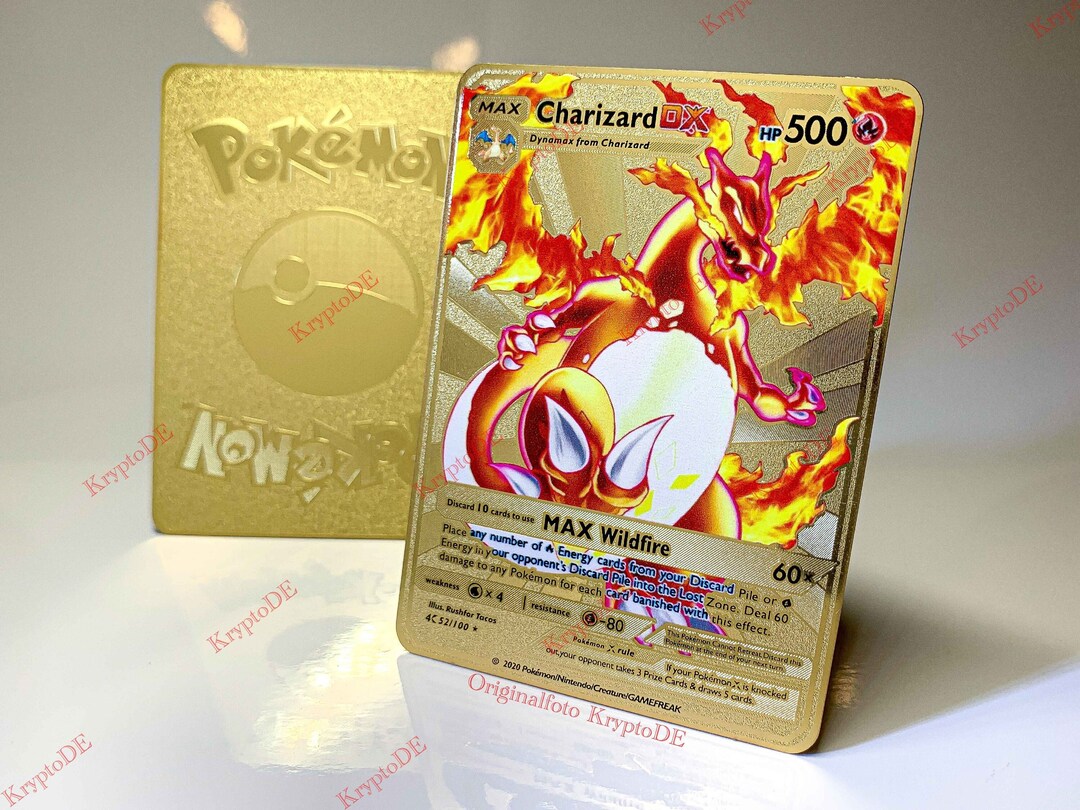 Gold Plated Pokemon Charizard V MAX Solid Metal Card Glurak Etsy UK