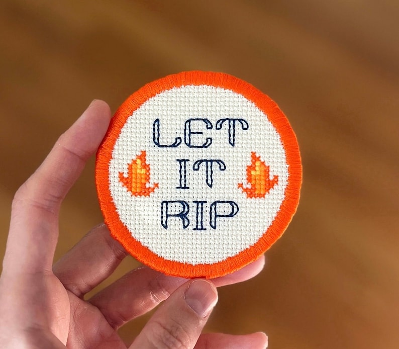 Let It Rib The Bear LET IT RIP Iron-on Cross Stitch Patch - Etsy
