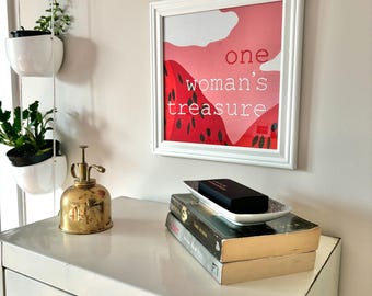 Einzigartige Marimekko eingerahmte Handstickerei Kunst ONE WOMAN'S TREASURE