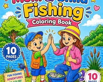 Libro para colorear de pesca para madre e hijo: divertidas páginas de actividades al aire libre (10 páginas) (Descarga digital)