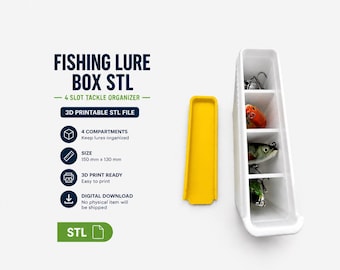 Caja para señuelos de pesca de 4 ranuras (archivo STL) – Organizador de aparejos imprimible en 3D (descarga digital)