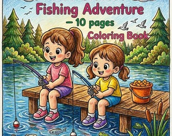 Libro para colorear de dos hermanas pescando: 10 divertidas páginas de aventuras en el lago.