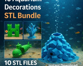 Paquete de archivos STL de decoración para acuarios Aquascape: modelos de cueva para peces, volcán y escondite para gambas.