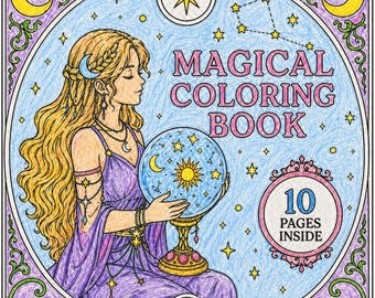 Libro mágico para colorear del zodíaco: arte fantástico del tarot y la astrología (PDF de 10 páginas)