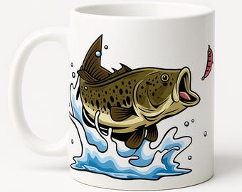 Diseño de bordado de pez lubina saltando / Gráfico de pesca (Descarga digital)
