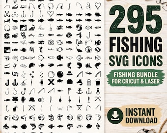 Paquete de iconos de pesca en formato SVG, diseños de cañas de pescar con señuelos (SVG, PDF)
