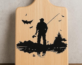 Silueta de pescador SVG / Diseño vectorial de pescador / Clipart PNG de pescador de lago para Cricut y corte láser