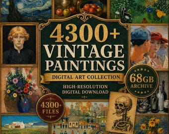 Paquete de más de 4300 obras de arte vintage, colección de pinturas clásicas, obras de arte vintage para imprimir (descarga digital)