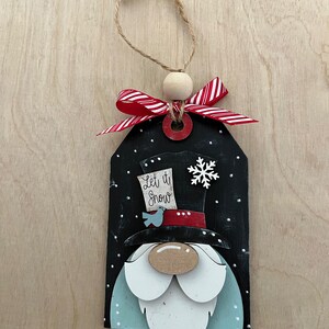 Handmade Christmas Gnome Ornament: 3D Laser Cut Wood Gift Tag