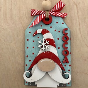 Handmade Christmas Gnome Ornament: 3D Laser Cut Wood Santa Gift Tag
