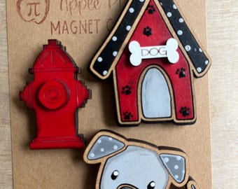 Dog with doghouse themed hand painted magnets | neodymium | fridge magnets  |