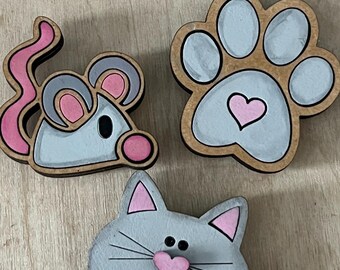 Cat and mouse themed hand painted magnets | neodymium | fridge magnets  |