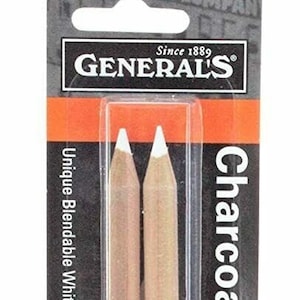 General Pencil Charcoal White Pencil Set 2 Pencils & Sharpener Cedar General&#39;s