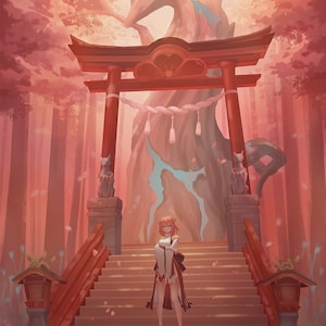 KUNSTDRUCK - Genshin Auswirkungen - Yae Miko Narukami Schrein - Inazuma - Mehrere Größen - 6 "x 8" A5 Druck - 4 "x 6" Postkarte Mini Druck