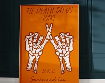 Personalised Til Death Do Us Part Pinky Promise Skeleton Art Print, Valentines Day Gift, Wedding Anniversary, Custom Names & Date