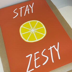 Stay Zesty Lemon Art Print, typography, Colourful poster, Kitchen & Bar decor, Living Room, fruit art, positive quotes, trending wall art image 6