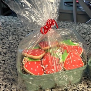 Decorated cookies / strawberries / summer / sugar cookies / strawberry cookies in a basket / dessert / strawberry cookies / party favors